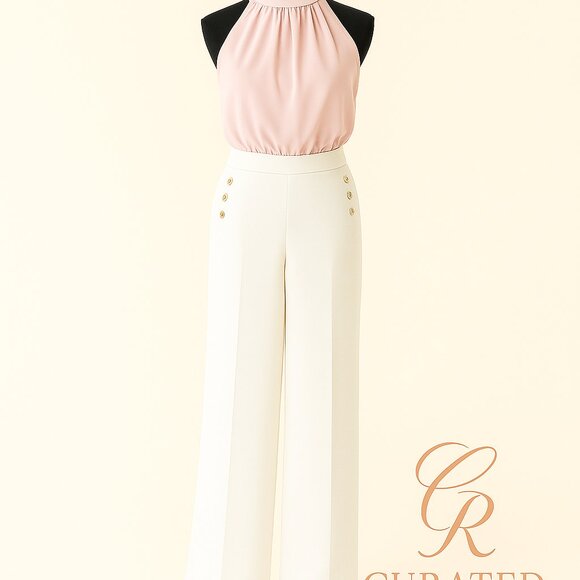 Ever New Wide-Leg White Pants w/ Gold Button Detail Size 4 | Curated Revival - Picture 1 of 3